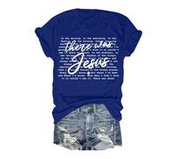 Camiseta retro con texto en inglés "There was Jesus Believe in Faith" para mujer, versículo bíblico, cita cristiana, disfraces divertidos de Halloween, blusas y camisas para mujer, azul, S