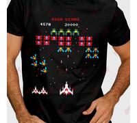 Camiseta Retro de Juego Arcade Space Invaders de 80 - Estampado Vintage, Camiseta Casual de Cuello Adecuada para Usar, Lavable a Máquina, Regalo Nostálgico para , Talla Grande
