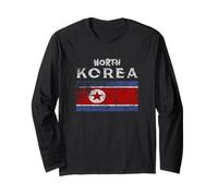 Camiseta Retro de la Bandera Coreana Envejecida de Corea del Norte Manga Larga