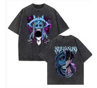 Camiseta Retro Lavada De Anime Solo Leveling Para Hombre, Camiseta De Algodón De Manga Corta Estilo Harajuku Con Dibujos Animados, Camiseta Unisex Retro De Cuello Redondo, Tallas XS-3XL-Black-7||3XL