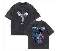 Camiseta Retro Lavada De Anime Solo Leveling Para Hombre, Camiseta De Algodón De Manga Corta Estilo Harajuku Con Dibujos Animados, Camiseta Unisex Retro De Cuello Redondo, Tallas XS-3XL-Black-7||3XL