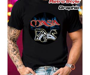 Camiseta Retro Vintage para Hombre - Algodón y Transpirable con en MASIA - con Detalles Azules - Ideal para Discotecas, Fiestas y Uso Diario - Ajuste Regular Lavable a Máquina, Camisetas Vintage