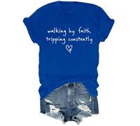 Camiseta retro Walking by Faith Tripping Constantly, camiseta Walking by Faith Tripping Constantly, azul real, 3XL