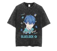 Camiseta Rin Itoshi de anime Seishiro Nagi, camiseta de manga corta con cuello redondo y estampado de anime 3D, lavada, desgastada, vintage, para mujeres y hombres, Tipo 5., XL