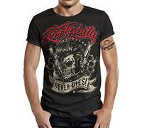 Camiseta rockabilly, motivo: gran estampa Rockabilly Never Dies! Negro S