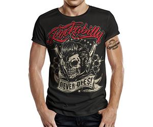 Camiseta rockabilly, motivo: gran estampa Rockabilly Never Dies! Negro S