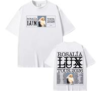 Camiseta Rosalía Lux Tour 2026, Blanca y Negra, Manga Corta, Diseño Frontal y Trasero (FR/ES, Letras, M, Regular, Regular, Blanco)