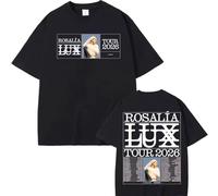 Camiseta Rosalía Lux Tour 2026, Blanca y Negra, Manga Corta, Diseño Frontal y Trasero (FR/ES, Letras, XL, Grande, Alto, Negro)