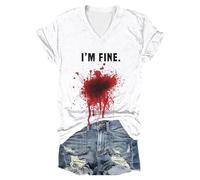 Camiseta sangrienta con sangre, camiseta con salpicaduras de sangre, camiseta sangrienta Halloween, Mir está bien, disfraz de fiesta, Gris claro., S