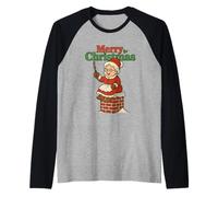 Camiseta Santa Pooping Down Chimney Humor Señora Claus Camiseta Manga Raglan