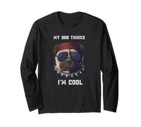 Camiseta sarcástica Divertida con Texto en inglés My Dog Thinks I'm Cool para los Amantes de los Perros Manga Larga