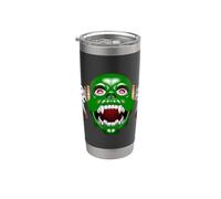 CAMISETA SCARY MONSTER HEAD VERDE CON CUERNOS METÁLICOS DIENTES DE VAMPIRO Vaso térmico de acero inoxidable de doble pared