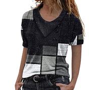 Camiseta sexy para mujer sobre el cuello, manga corta, estampado con botones, blusa envolvente, manga larga, Negro , XXL