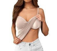 Camiseta sin costuras con espalda cruzada con sujetador integrado, camiseta interior acolchada, cómoda camiseta básica para mujer, beige, 3XL