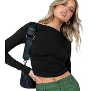 Camiseta sin Espalda Mujer de Manga Larga Sexy Y2k Camisetas Cuello Redondo Crop Top Verano Casual Tshirt Color Sólido Camisa Adelgazantes Tops Camisa Pullover