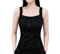 Camiseta sin mangas acanalada para mujer, ajustada, sin mangas, camiseta casual de color liso, ropa de fiesta de verano, L-4XL (negro 3XL)