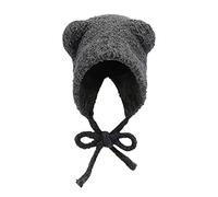 Camiseta sin mangas acolchada con orejas de oso, cálidas, de punto, gorro de oreja, dulce, espectáculo, todo, invierno, gorro de lana para mujer, sombrero de invierno, gris, Talla única