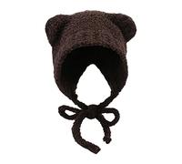 Camiseta sin mangas acolchada con orejas de oso, cálidas, de punto, gorro de oreja, dulce, espectáculo, todo, invierno, gorro de lana para mujer, sombrero de invierno, café, Talla única