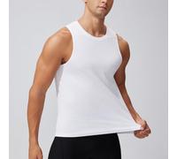 Camiseta sin mangas atlética de poliéster para hombre, para correr, culturismo y entrenamiento HIIT, secado rápido, absorbe la humedad, cómodo chaleco de fitness (XL blanco)