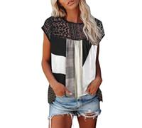 Camiseta sin mangas casual, cuello redondo, camisetas, verano, manga de encaje, informal, suelta, camiseta a rayas para mujer, gris oscuro, M