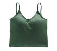 Camiseta sin mangas con brasier integrado para mujer, tirantes delgados, camiseta sin mangas, camiseta con almohadilla en el pecho, camiseta básica de color sólido, verde, M
