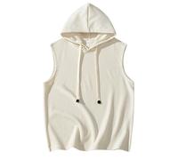 Camiseta sin mangas con capucha para hombre, blusa básica, color liso, camiseta de manga corta, camiseta deportiva para hombre, para interiores y exteriores, para la vida diaria, beige, L