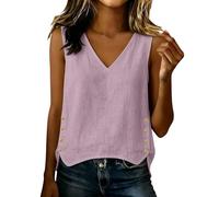 Camiseta sin mangas con cuello en V para mujer, estilo informal, básica, ajuste relajado, con botones laterales, para vacaciones de verano, viajes, hot pink, M