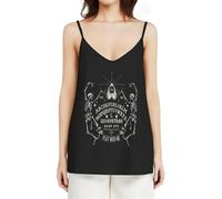 Camiseta sin Mangas con Cuello en V y Tirantes para Mujer, Estilo Vintage, con Estampado de Ouija mágica y Esqueleto Negro, Estilo Informal