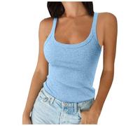 Camiseta sin mangas con cuello redondo para mujer, Y2K, ajuste delgado, sin mangas, para verano, deportes, acanalada, primavera, 2026, para correr, adelgazar, ajustada, básica, azul claro, L