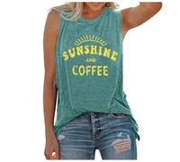 Camiseta sin Mangas con Cuello Redondo y Estampado and Coffee para Mujer (Green, L)