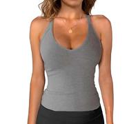 Camiseta sin mangas con diseño acanalado para mujer, ropa de gimnasio perfecta, cuello en V para yoga, fitness y mayor comodidad, espalda cruzada, camiseta básica sin mangas, Gris Claro, XXL