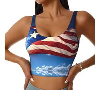 Camiseta sin mangas con diseño de bandera de Puerto Rico para mujer, con espalda cruzada, brasier atlético con almohadillas desmontables en el pecho, Negro -, S