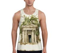 Camiseta sin mangas con diseño de edificio antiguo con rama de olivo romano y estampado griego para hombre, ropa deportiva de secado rápido, camiseta sin mangas para gimnasio y entrenamiento, Negro