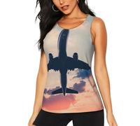 Camiseta sin mangas con estampado de cielo y puesta de sol de avión para mujer, camisetas de yoga de secado rápido, camisetas de gimnasio, ajuste holgado, Negro, M
