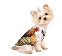 Camiseta sin mangas con estampado de gallo sobre madera en tierras de cultivo para mascotas, suave, elástica, para uso en interiores y exteriores