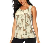 Camiseta sin mangas con estampado de jirafas dibujadas a mano para mujer, para entrenamiento, tenis, yoga, atletismo, correr, Negro -, Large