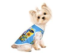 Camiseta sin mangas con estampado de vaca con girasoles en azul para perros y gatos, ropa de moda, fiesta, caminar, vacaciones