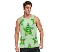 Camiseta sin mangas con lentejuelas fluorescentes y estrellas verdes, de secado rápido, para hombre, cómoda, transpirable, de verano, Estrellas verdes de lentejuelas fluorescentes, S