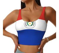 Camiseta sin Mangas Corta de Yoga con Estampado de la Bandera de Paraguay para Mujer, con Almohadillas extraíbles en el Pecho y Soporte Lumbar en Forma de U.