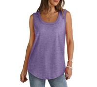Camiseta sin mangas de algodón para mujer, ajuste holgado, color liso, chaleco de gimnasio, casual, sin mangas, cuello redondo, camiseta larga, ligera, suave, chaleco deportivo de verano para mujeres