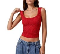 Camiseta Sin Mangas De Encaje para Mujer Tirantes Anchos Tops De Verano Tops Sin Mangas Camisolas De Cuello Cuadrado para Mujer Camisetas Cortas con Ribete De Encaje Top Básico De Corte Bajo Camise