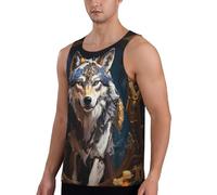Camiseta sin mangas de entrenamiento para hombre, diseño de lobo tribal con pintura al óleo, sin mangas, de secado rápido, para hombre, Negro -, Medium