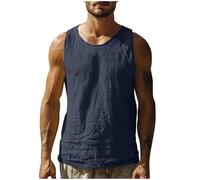 Camiseta sin mangas de lino para hombre, camiseta blanca de playa, manga corta, algodón, vestido de algodón, camisetas casuales, camisetas de Reino Unido, camisetas holgadas, azul oscuro, 4XL