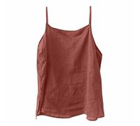 Camiseta sin mangas de lino para mujer, ajuste holgado, tirantes delgados, informal, para mujeres y niñas, rosso, L