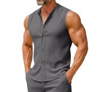 Camiseta sin mangas de lino y algodón para hombre, camisetas chinas de Kung Fu con bolsillos dobles, botones de rana, ropa de Tai-Chi, Z01-Camisa hawaiana gris para hombre de algodón y lino, XXL