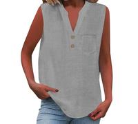 Camiseta sin mangas de mujer de algodón y lino, blusas sin mangas, ligeras y cómodas, sin mangas, tops de verano, con cuello en V, holgados, blusas, camiseta de playa, sexy, chaleco, camiseta, blusa