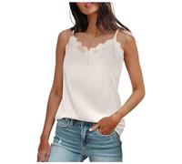 Camiseta sin mangas de satén de seda para mujer, estilo casual, básica, de encaje, sin mangas, lindas blusas de ajuste holgado, camisola sin mangas para salir, tirantes delgados, primavera y verano