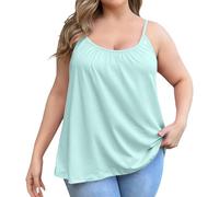 Camiseta sin Mangas de Talla Grande con Sujetador Incorporado para Mujer Boho Floral Camisola Suelta Casual Tops de Verano Blusas con Tirantes Finos (Verde,5XL)