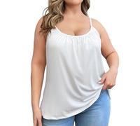 Camiseta sin Mangas de Talla Grande con Sujetador Incorporado para Mujer Boho Floral Camisola Suelta Casual Tops de Verano Blusas con Tirantes Finos (Blanco,L)