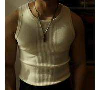 Camiseta sin mangas de verano para hombre, chaleco de punto acanalado para gimnasio, entrenamiento, depresión, casual, ropa de calle, camiseta atlética, cuello redondo, para vacaciones de ajuste
